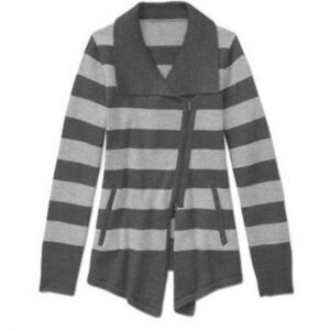 Athleta Grey Striped Asymmetrical Zip Sweater Jacket
